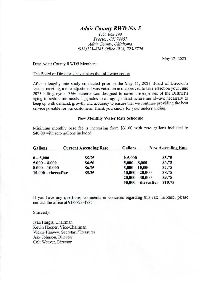 Rates & Policies Adair County RWD No. 5
